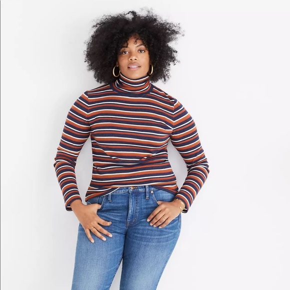 Madewell Sweaters - Madewell Fine Ribbed Turtleneck Long Sleeve Top in Brendan Stripe Size Large